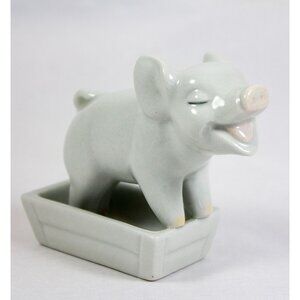 Vintage Pig in Trough Porcelain Figurine Made in Czechoslovakia
